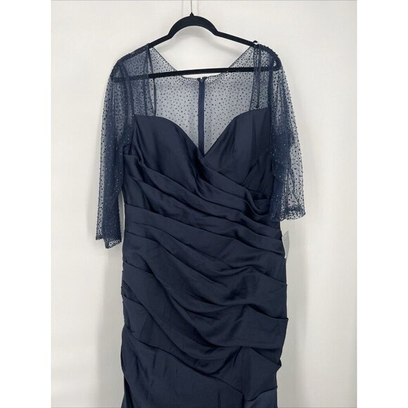 La Femme Womens 14 Navy Blue Satin Illusion Beaded Mermaid Formal Gownever wore. - Picture 5 of 12